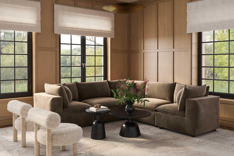 Cali Chocolate Brown Performance Velvet L-Sectional by TOV Furniture at Eve Furniture