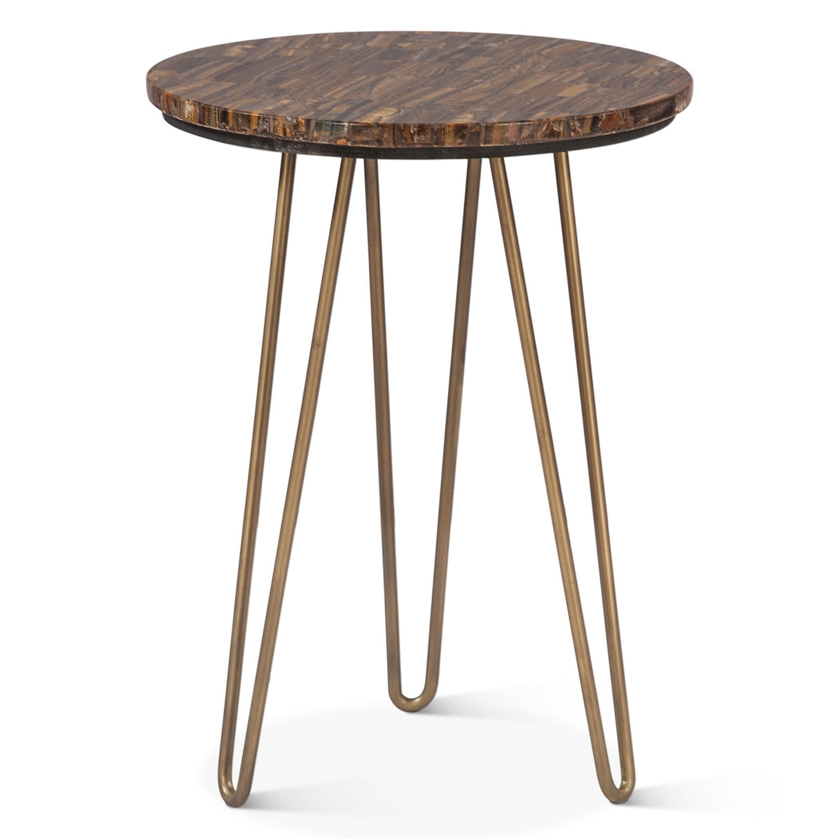 Calico 17" Side Table in Tiger Eye with Antique Gold Base by Home Trends & Design at Eve Furniture