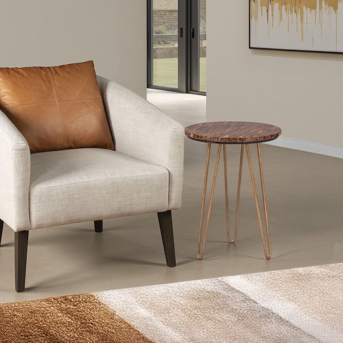 Calico 17" Side Table in Tiger Eye with Antique Gold Base by Home Trends & Design at Eve Furniture