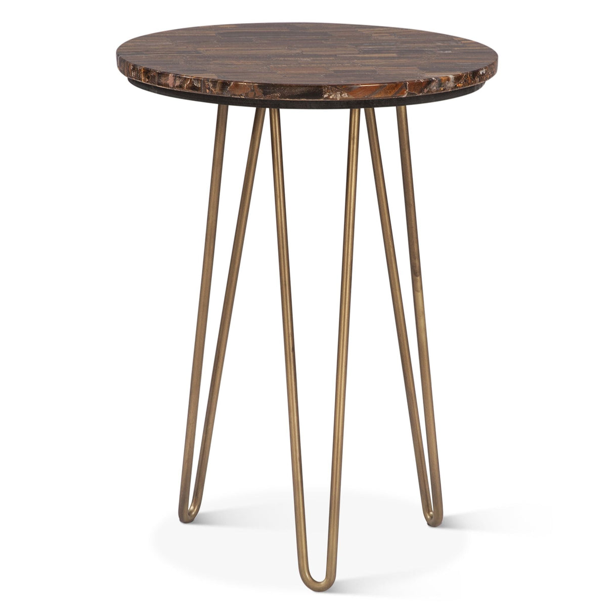 Calico 17" Side Table in Tiger Eye with Antique Gold Base by Home Trends & Design at Eve Furniture