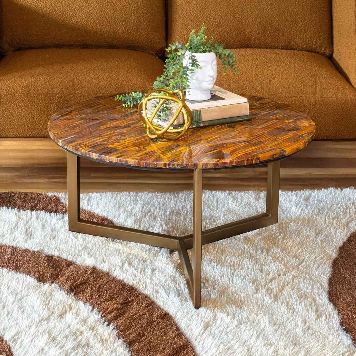 Calico 36" Coffee Table in Tiger Eye with Antique Gold Base by Home Trends & Design at Eve Furniture