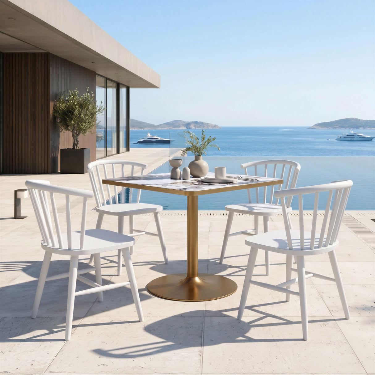 Caliza Dining Table White & Gold by Zuomod at Eve Furniture