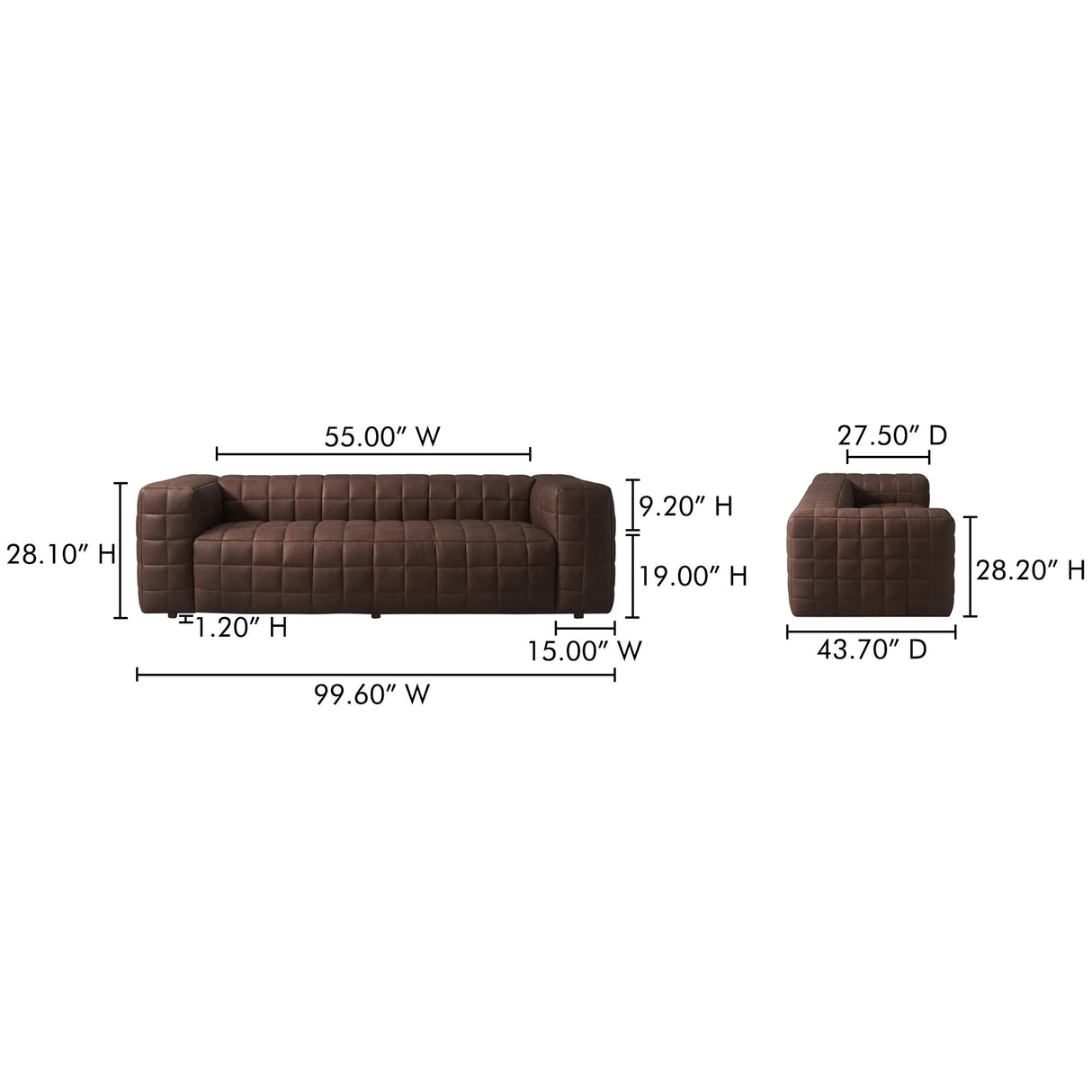 Callan Dark Brown Sofa by Moe's Home at Eve Furniture