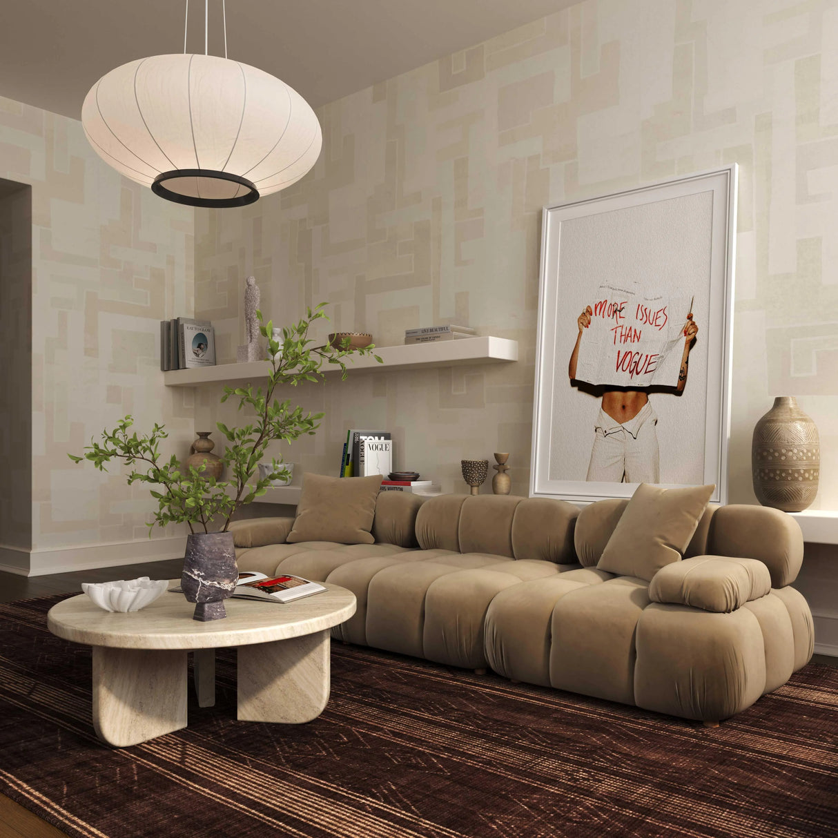 Calliope Cafe Au Lait Performance Velvet Modular Sofa by TOV Furniture at Eve Furniture
