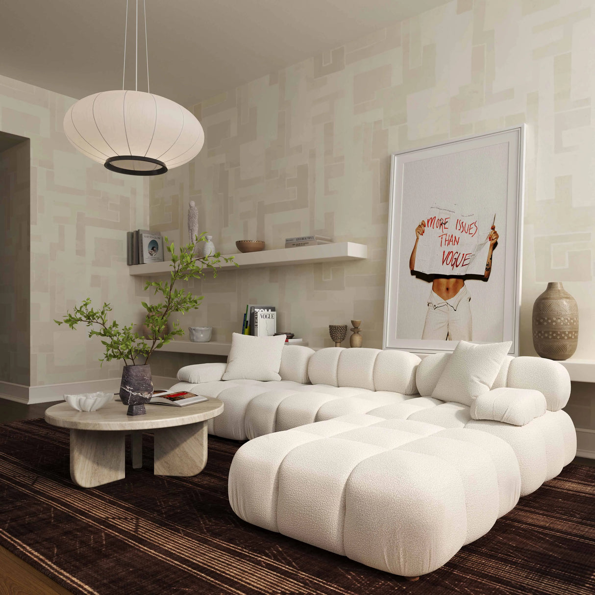 Calliope Cream Vegan Shearling Modular Corner Chair by TOV Furniture at Eve Furniture