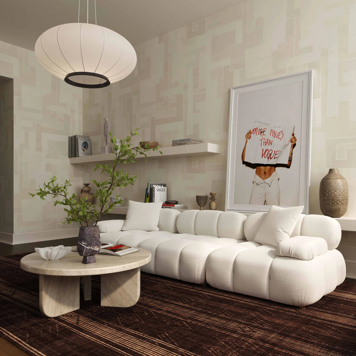 Calliope Cream Vegan Shearling Modular Sofa by TOV Furniture at Eve Furniture