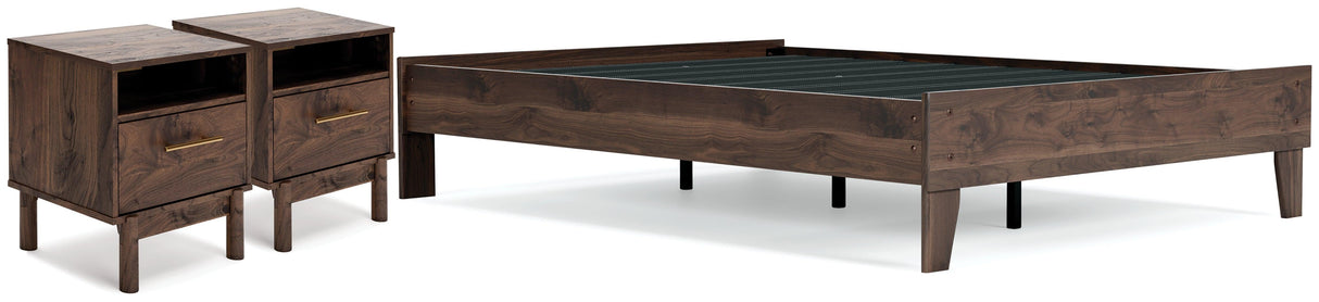 Calverson Full Platform Bed with 2 Nightstands in Mocha by Ashley at Eve Furniture
