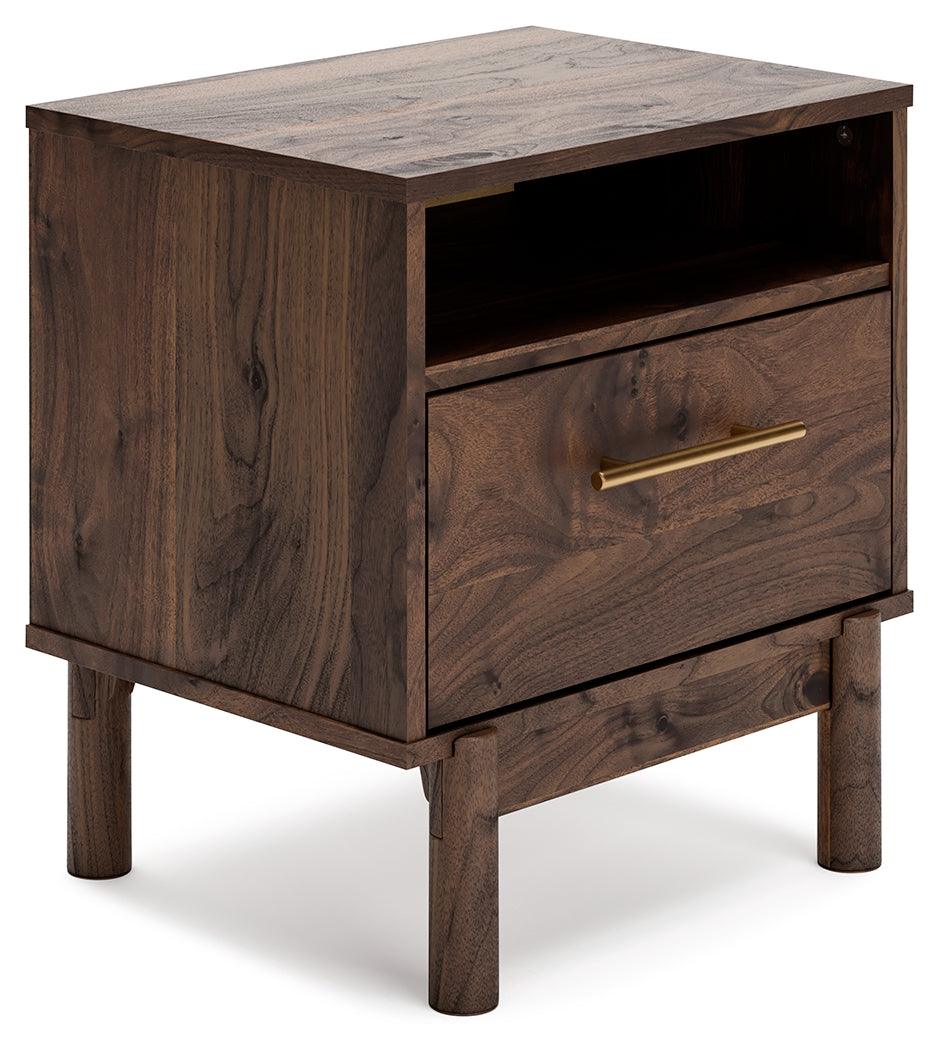 Calverson Queen Platform Bed with 2 Nightstands in Mocha by Ashley at Eve Furniture