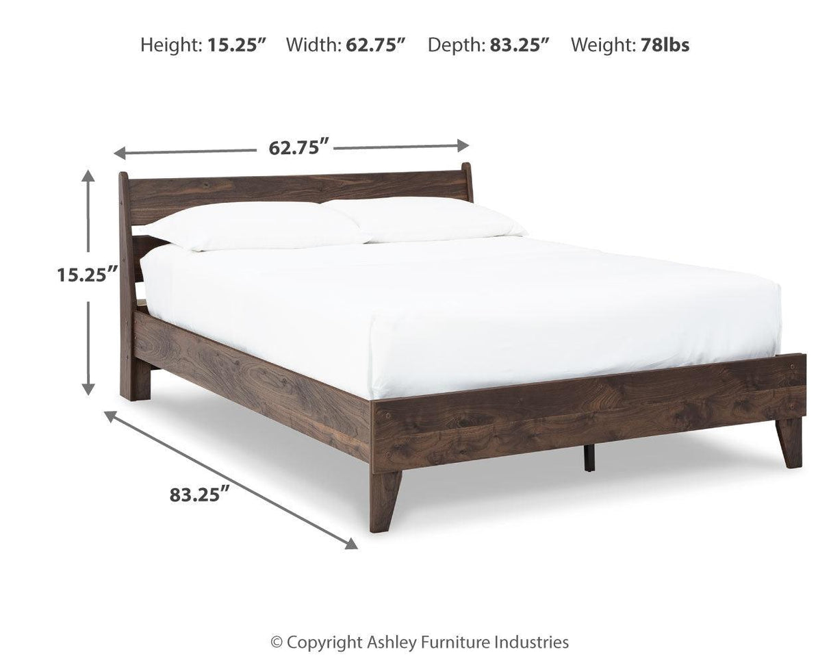 Calverson Queen Platform Bed with 2 Nightstands in Mocha by Ashley at Eve Furniture