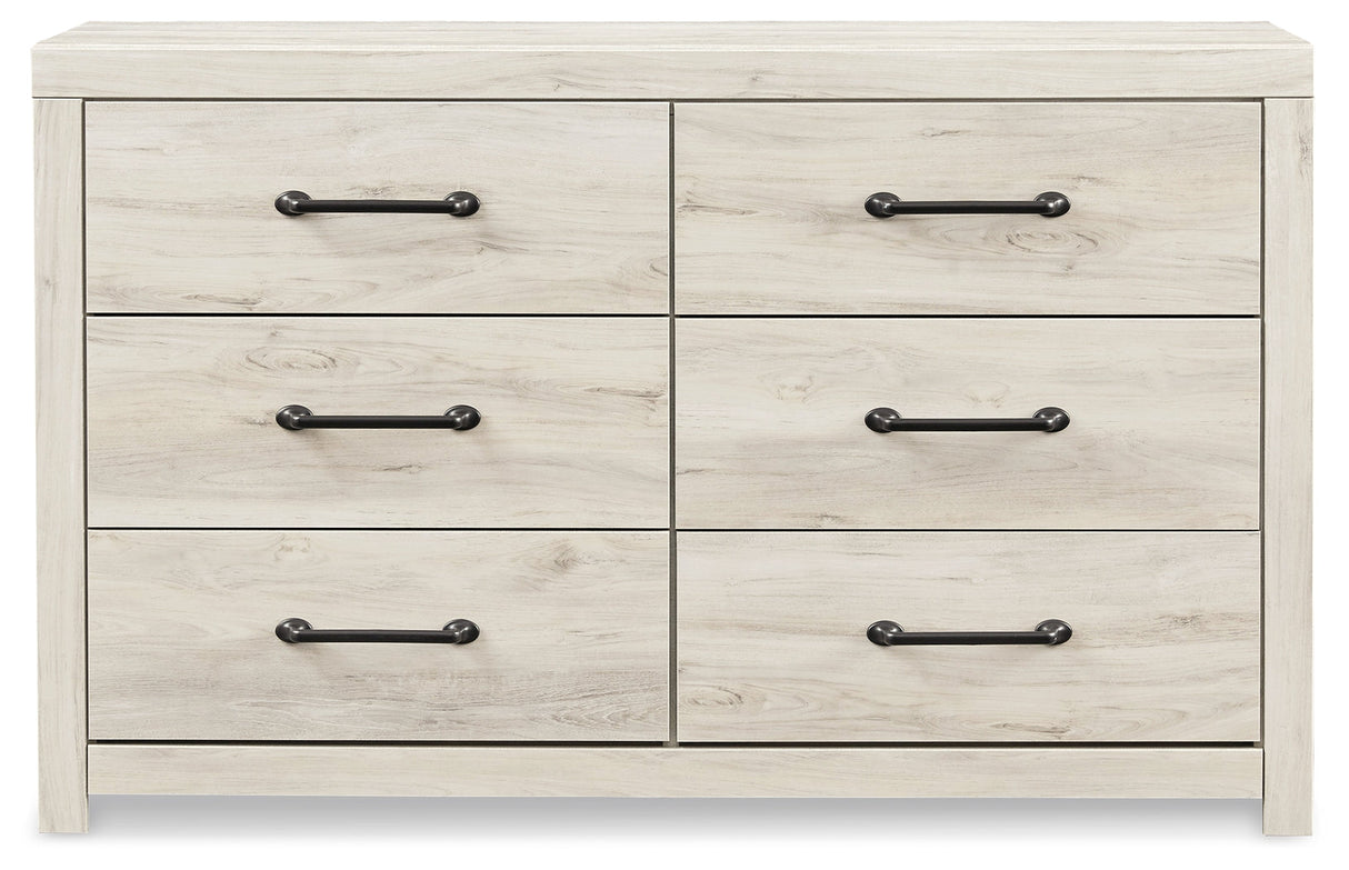 Cambeck Full Panel Bed with 2 Storage Drawers with Dresser in Whitewash