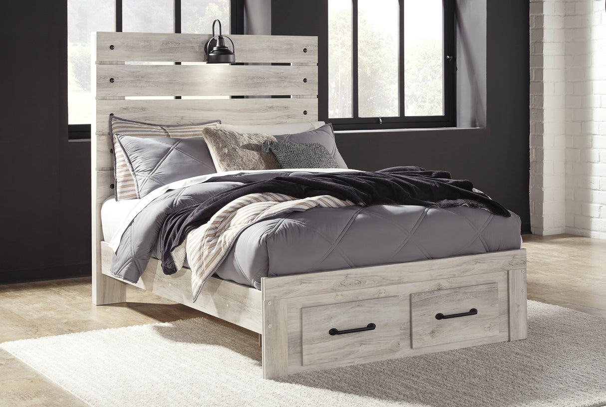 Cambeck Full Panel Bed with 2 Storage Drawers with Dresser in Whitewash