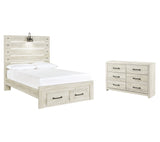 Cambeck Full Panel Bed with 2 Storage Drawers with Dresser in Whitewash