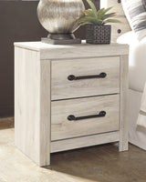 Cambeck Full Panel Bed with 2 Storage Drawers with Mirrored Dresser and 2 Nightstands in Whitewash