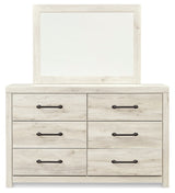 Cambeck Full Panel Bed with 2 Storage Drawers with Mirrored Dresser and 2 Nightstands in Whitewash