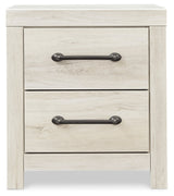 Cambeck Full Panel Bed with 2 Storage Drawers with Mirrored Dresser and 2 Nightstands in Whitewash