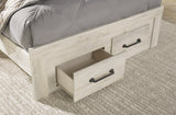 Cambeck Full Panel Bed with 2 Storage Drawers with Mirrored Dresser and 2 Nightstands in Whitewash