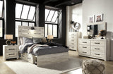 Cambeck Full Panel Bed with 2 Storage Drawers with Mirrored Dresser, Chest and 2 Nightstands in Whitewash