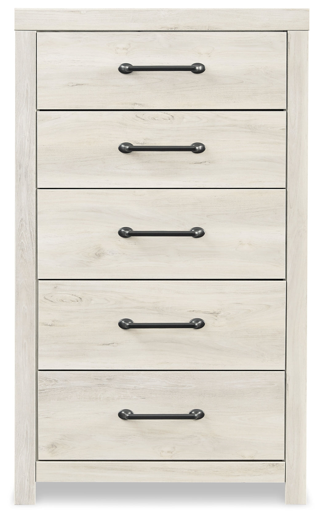 Cambeck Full Panel Bed with 2 Storage Drawers with Mirrored Dresser, Chest and 2 Nightstands in Whitewash