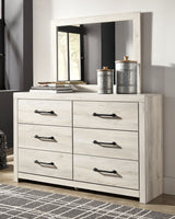 Cambeck Full Panel Bed with 2 Storage Drawers with Mirrored Dresser in Whitewash