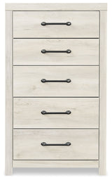 Cambeck Full Panel Bed with Mirrored Dresser, Chest and 2 Nightstands in Whitewash by Ashley at Eve Furniture