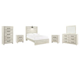 Cambeck Full Panel Bed with Mirrored Dresser, Chest and 2 Nightstands in Whitewash by Ashley at Eve Furniture