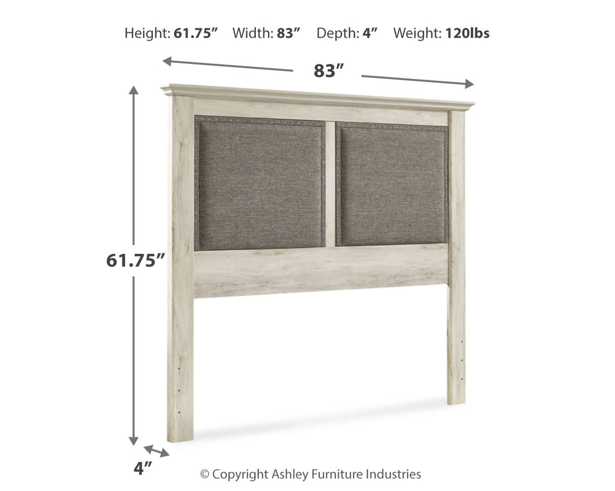 Cambeck King/California King Upholstered Panel Headboard with Dresser in Whitewash