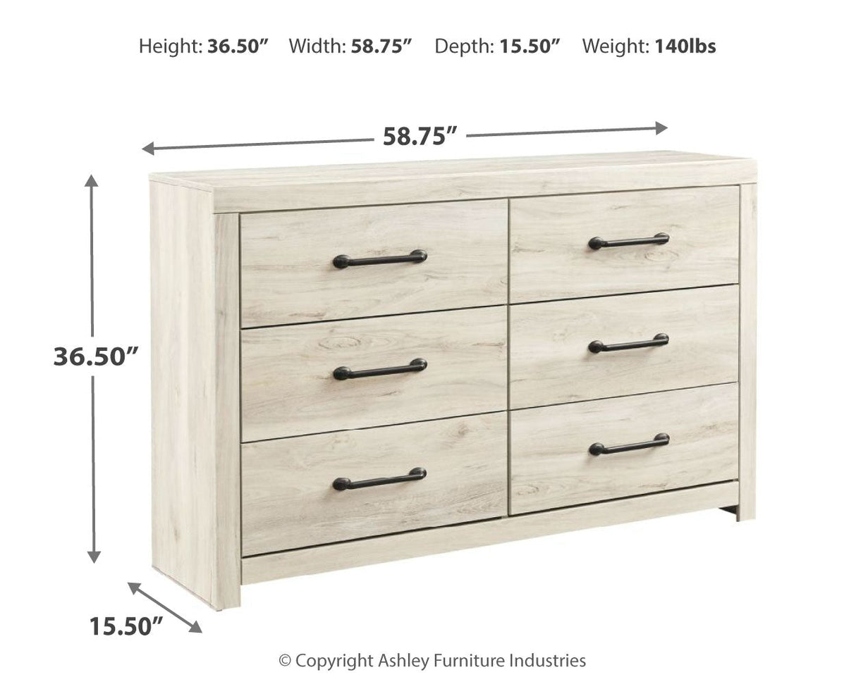 Cambeck King/California King Upholstered Panel Headboard with Dresser in Whitewash