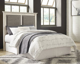 Cambeck King/California King Upholstered Panel Headboard with Mirrored Dresser and 2 Nightstands in Whitewash