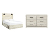 Cambeck Queen Panel Bed with 2 Storage Drawers with Dresser in Whitewash