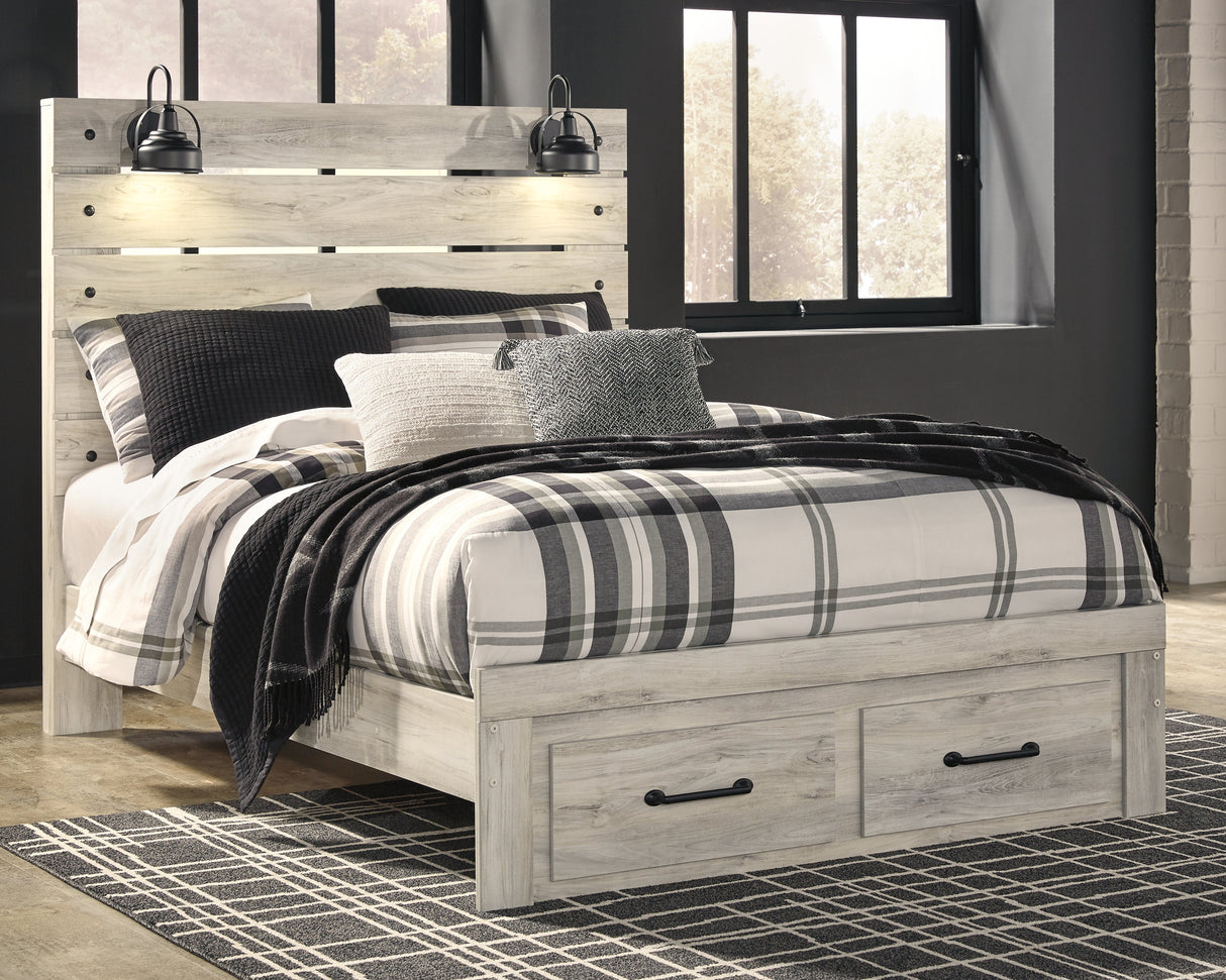 Cambeck Queen Panel Bed with 2 Storage Drawers with Dresser in Whitewash