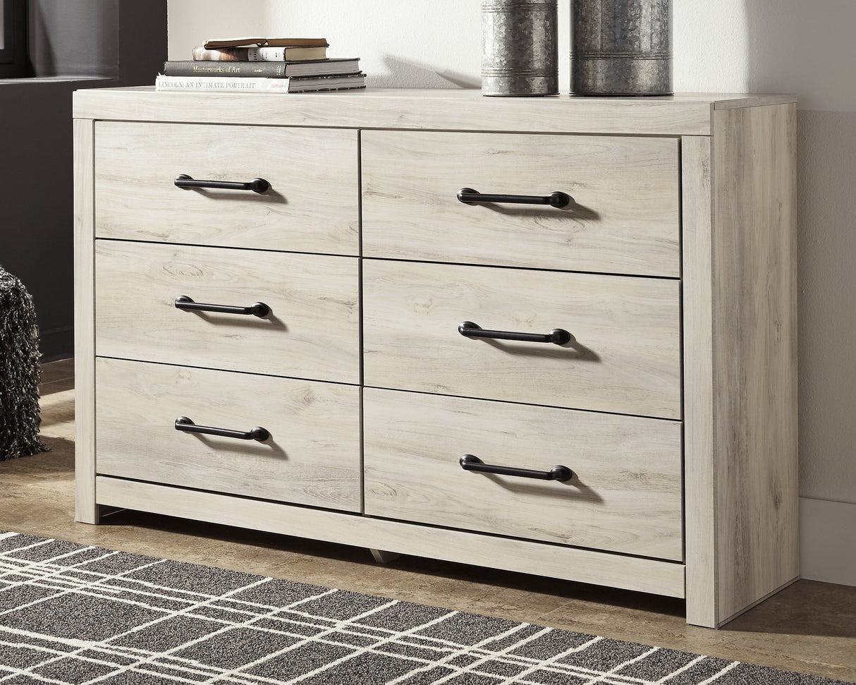 Cambeck Queen Panel Bed with 2 Storage Drawers with Dresser in Whitewash