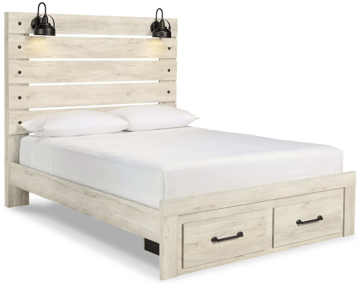 Cambeck Queen Panel Bed with 2 Storage Drawers with Dresser in Whitewash