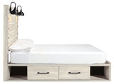 Cambeck Queen Panel Bed with 2 Storage Drawers with Mirrored Dresser and Nightstand in Whitewash