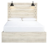 Cambeck Queen Panel Bed with 2 Storage Drawers with Mirrored Dresser and Nightstand in Whitewash