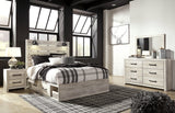 Cambeck Queen Panel Bed with 4 Storage Drawers with Mirrored Dresser and 2 Nightstands in Whitewash