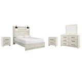 Cambeck Queen Panel Bed with Mirrored Dresser and 2 Nightstands in Whitewash