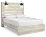 Cambeck Queen Panel Bed with Mirrored Dresser and Nightstand in Whitewash