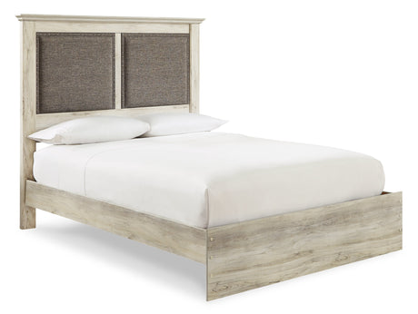 Cambeck Queen Upholstered Panel Bed with Dresser in Whitewash