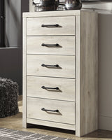 Cambeck Queen Upholstered Panel Bed with Mirrored Dresser, Chest and 2 Nightstands in Whitewash