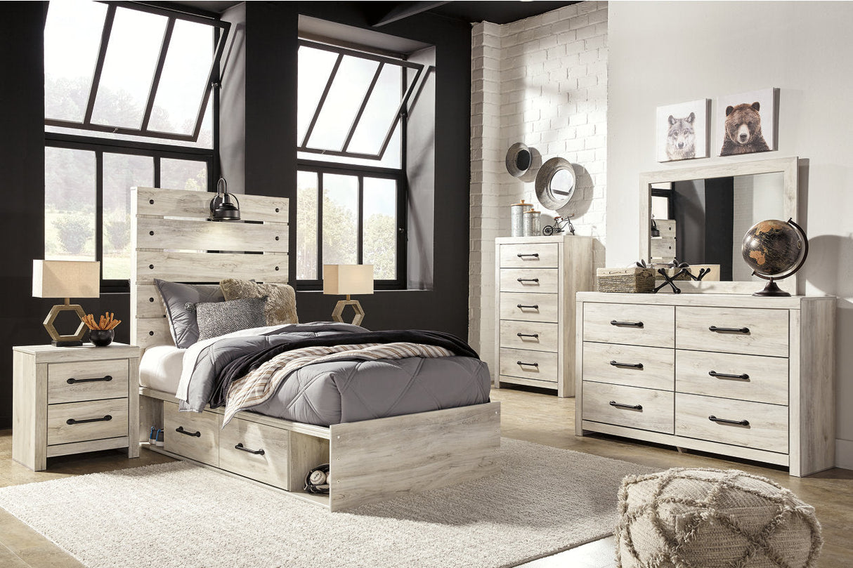 Cambeck Whitewash Twin Storage Platform Bed with 4 Drawers by Ashley at Eve Furniture