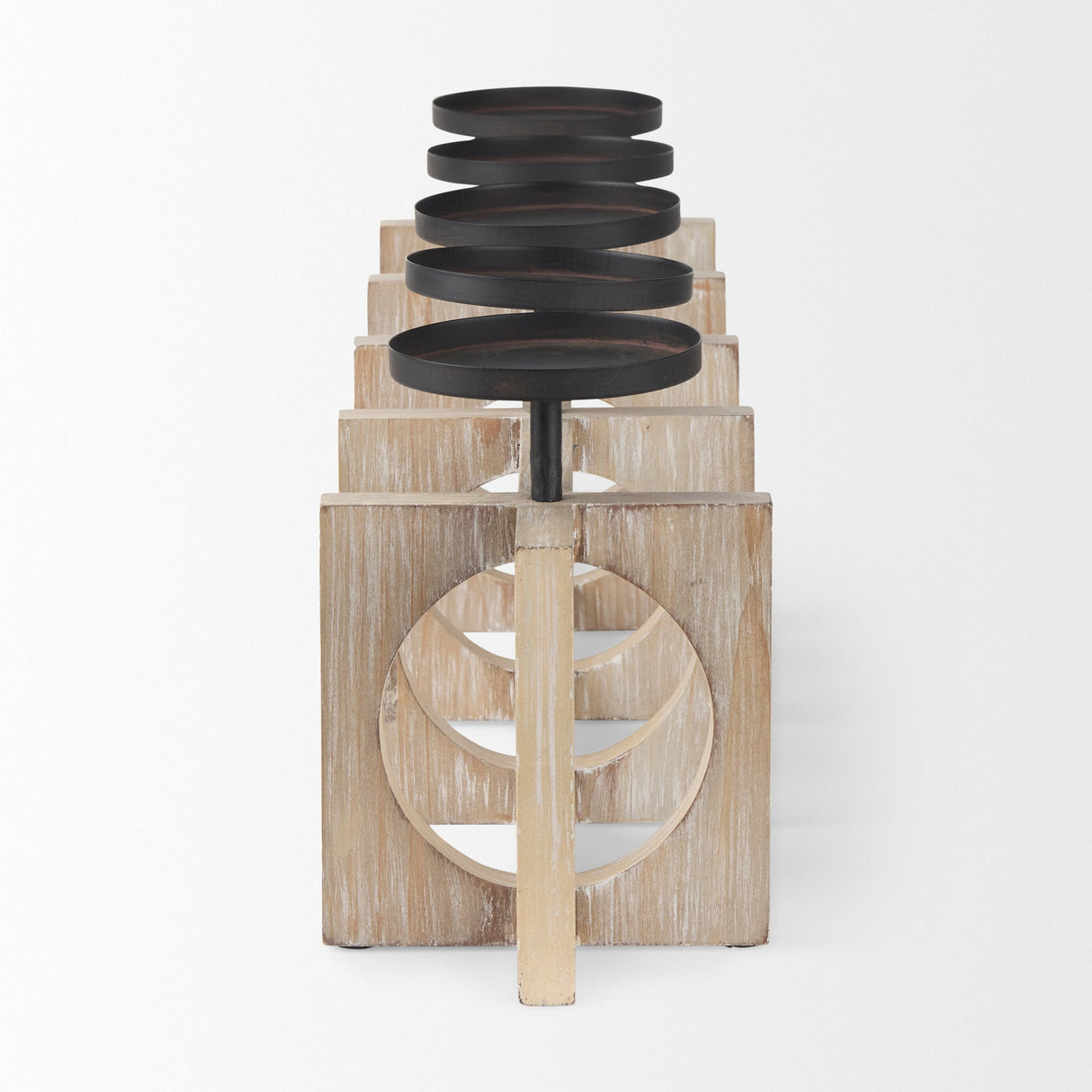 Cambie 29.0L x 6.0W x 9.0H Natural Wood W/Black Metal Candle Holders by Mercana at Eve Furniture