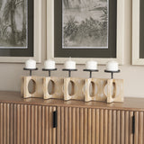 Cambie 29.0L x 6.0W x 9.0H Natural Wood W/Black Metal Candle Holders by Mercana at Eve Furniture