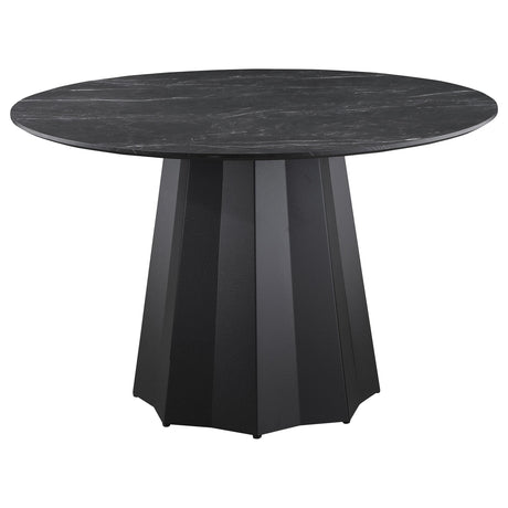 Camden Black Round 48-inch Faux Marble Top Dining Table by Coaster at Eve Furniture