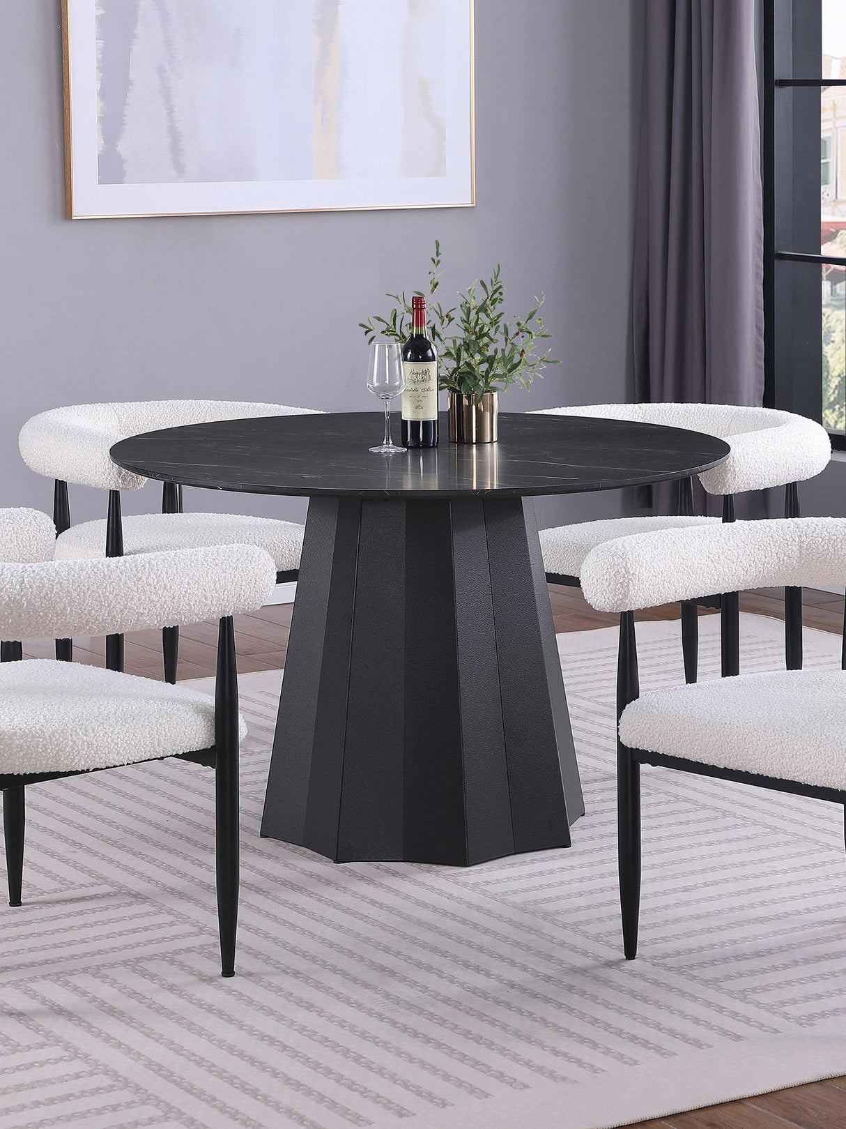 Camden Black Round 48-inch Faux Marble Top Dining Table by Coaster at Eve Furniture