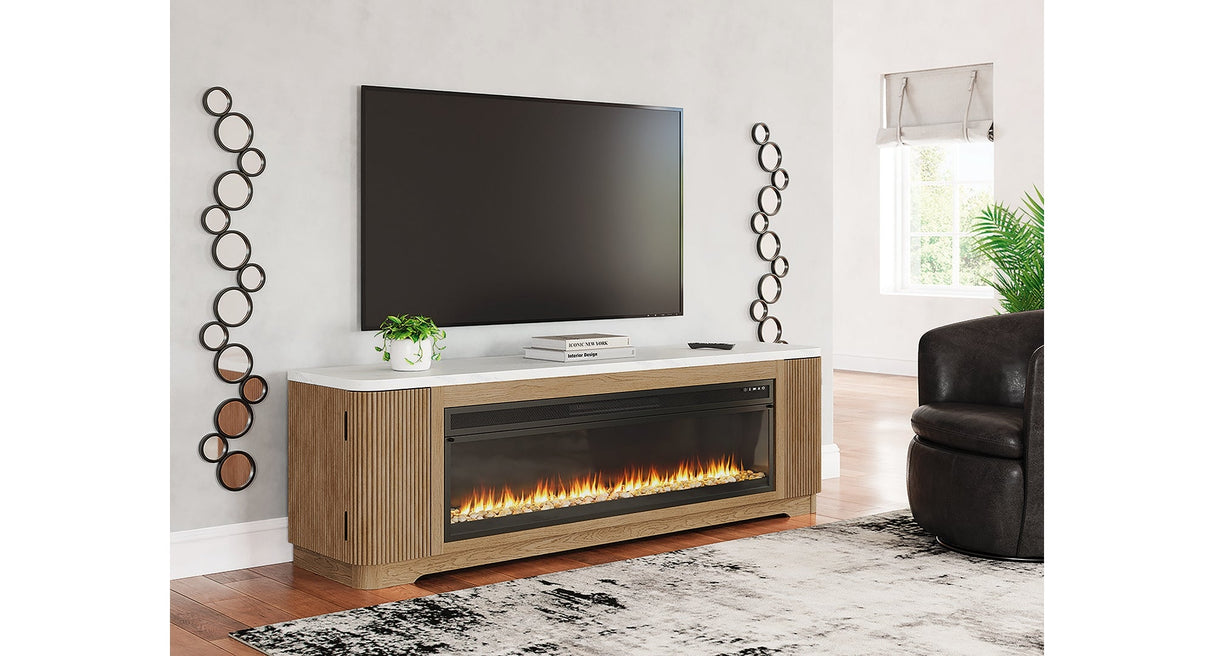 Camdill Light Brown 80" TV Stand with Electric Fireplace by Ashley at Eve Furniture