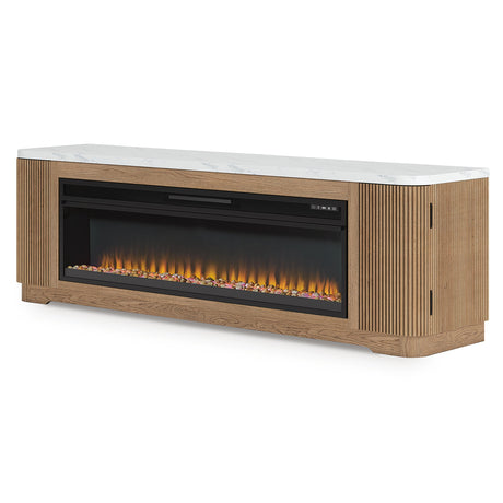 Camdill Light Brown 80" TV Stand with Electric Fireplace by Ashley at Eve Furniture