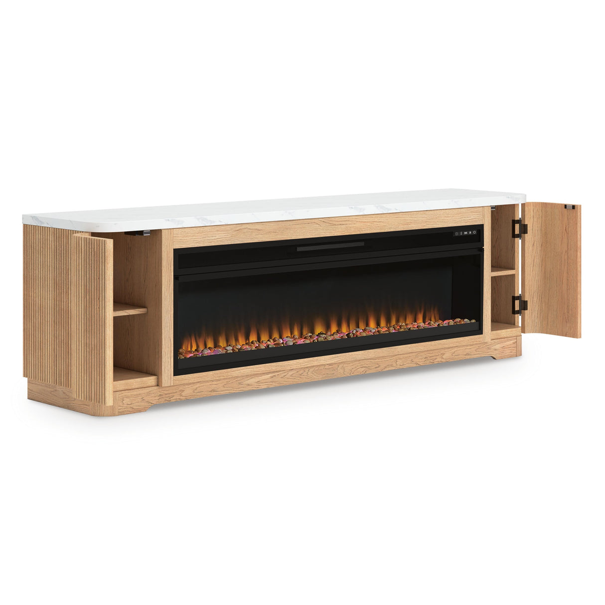 Camdill Light Brown 80" TV Stand with Electric Fireplace by Ashley at Eve Furniture