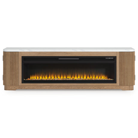 Camdill Light Brown 80" TV Stand with Electric Fireplace by Ashley at Eve Furniture