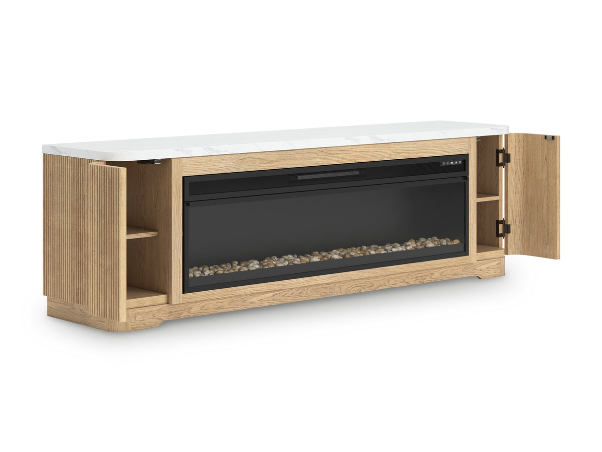 Camdill Light Brown 80" TV Stand with Electric Fireplace by Ashley at Eve Furniture