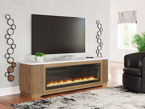 Camdill Light Brown 80" TV Stand with Electric Fireplace by Ashley at Eve Furniture